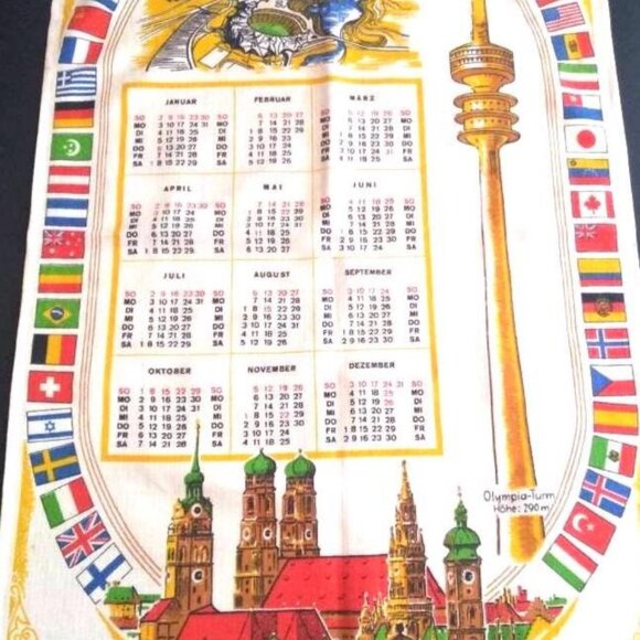 1972 Munich Germany Kitchen Tea Towel Calendar Olympic Summer Game - Picture 6 of 10